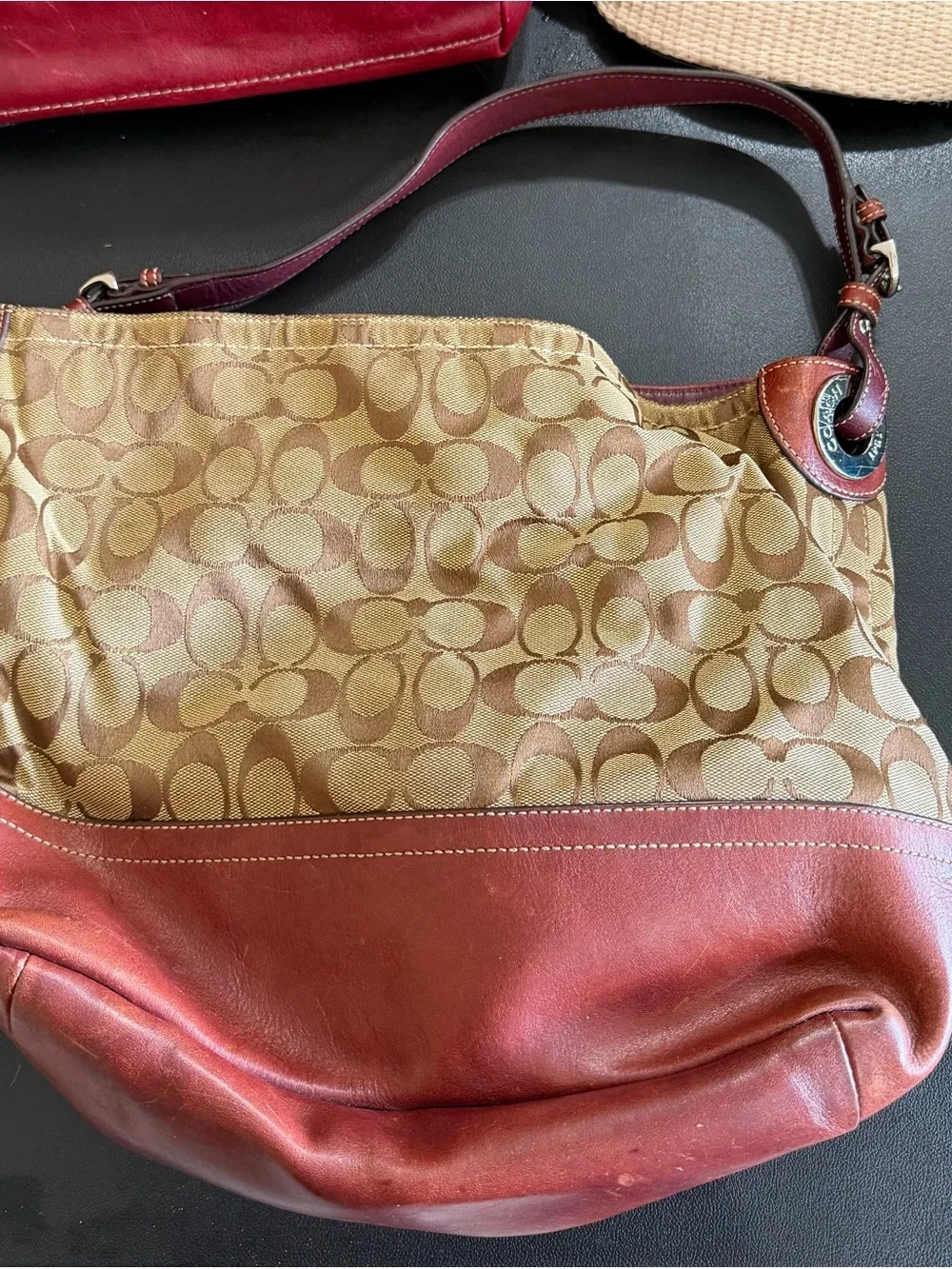 Coach Brown Signature Canvas Hobo with Rust Leather Trim
